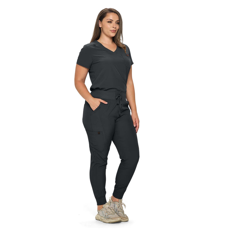 [Australia - AusPower] - Stretchy Scrubs Women's Jogger Scrub Set In Regular and Petite Jogger Scrubs with Tuck-In Top for Women Black Small 
