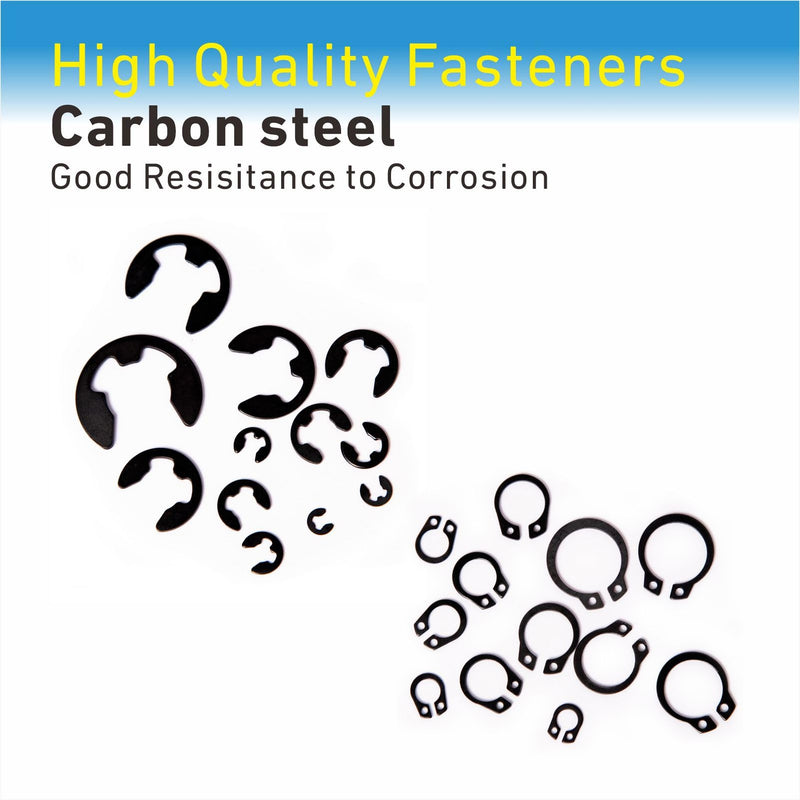 [Australia - AusPower] - 324Pcs E-Clips Assortment Set(2.0mm-12mm) and External Retaining Rings, Snap Rings Assortment Kit,C Clips Assortment (M5-M16),Carbon Steel Circlip 24 Sizes Black Carbon 324pcs e-clips+c-clips 