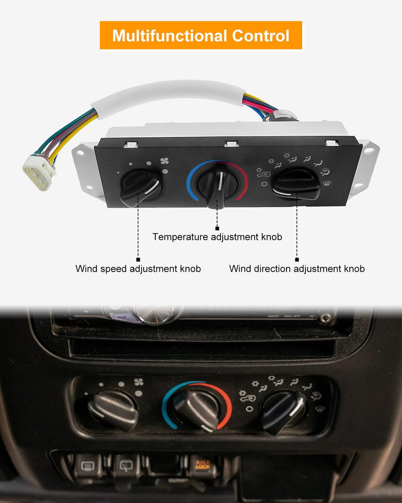 HS-373 Climate Control Module Compatible with Jeep Wrangler TJ 1999-2004, HVAC Control Module with Blower Motor Switch, A/C Heater Control Switch Replace SW2348 55037473AB, A/C Heater Control Panel