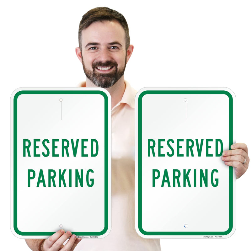 SmartSign Reserved Parking Sign - 2 Pack, 18 x 12 inch, 2mm Thick Aluminum Composite, Pre-Drilled Holes, Green and White, Made in USA ACM - 12" x 18" (Pack of 2)