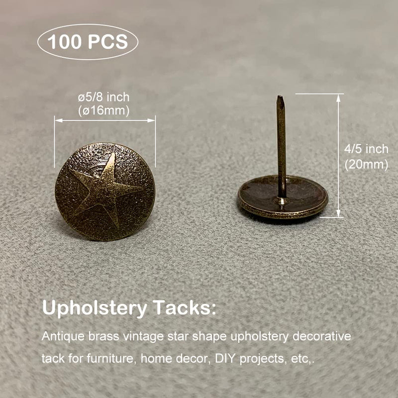 [Australia - AusPower] - Upholstery Tacks, Furniture Upholstery Nails for Decorative, 100 PCS 5/8 inch Upholstery Decorative Tack for Furniture DIY Decorative, Home Decor, Antique Brass 