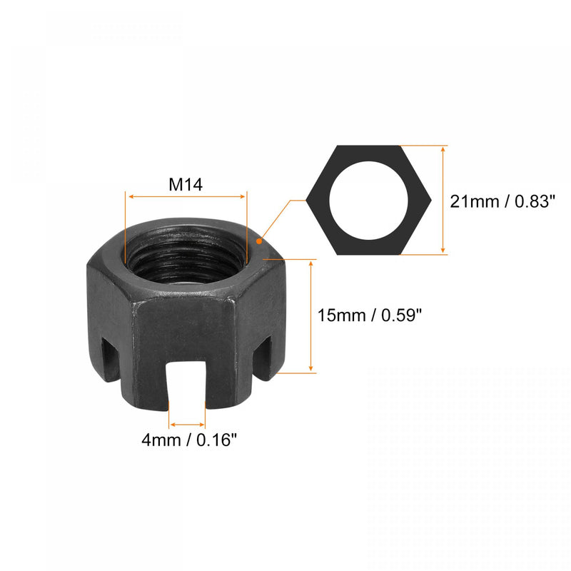 [Australia - AusPower] - uxcell M14x1.5mm Hexagon Slotted Nut, Grade 4.8 Carbon Steel Hex Castle Nuts, Black, 5Pcs 