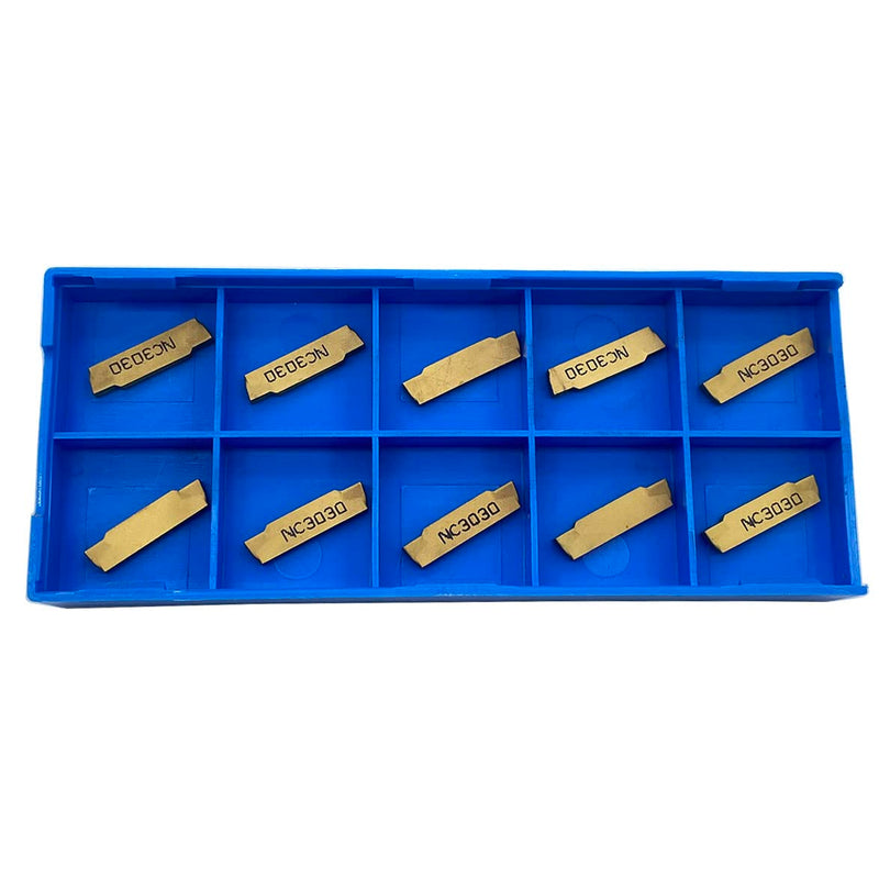 [Australia - AusPower] - GBJ MGMN200-G 10pcs Tin Coated Carbide Grooving Inserts 2mm Wide Grooving Carbide Inserts Lathe Cutters for MGEHR/MGIVR Lathe Grooving Cut-Off Tool 10pcs MGMN200-G 