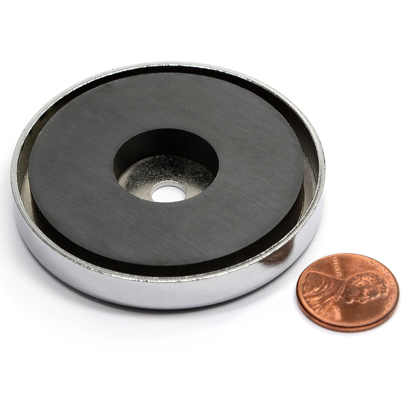 [Australia - AusPower] - CMS MAGNETICS - 5-Pack RB60 C8 Ceramic Ferrite Round Base Magnet with Anti-Corrosion Chrome Plated Steel Cup and 50 LB Pull Force - Cup Diameter: 60.4mm, Center Hole: 6.9mm, Thickness: 8.9mm 