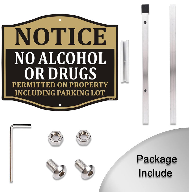 Notice No Alcohol or Drugs Permitted on Property Including Parking Lot Sign 12" x 10" With 28" Long Metal Private Property Safety Warning Stake With Stand Aluminum Outdoor Yard Business Home