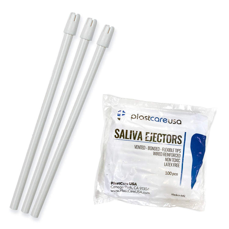 [Australia - AusPower] - 100 Dental Saliva Ejectors Disposable - Medical Grade Latex Free Evacuation Suction Tips - Flexible White Tube with White Tip (100 Pack) by PlastCare USA 100 
