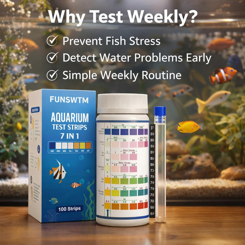 [Australia - AusPower] - Aquarium Test Strips for Freshwater Fish: 7 in 1 Fish Tank Water Testing Kit for Aquarium Pond - Accurate Testing Nitrate Nitrite Hardness Free Chlorine pH Carbonate Total Alkalinity-100 Strips 7 in 1 - 100 Count 