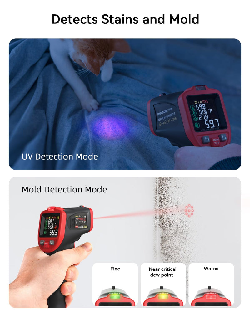 [Australia - AusPower] - Infrared Thermometer Temperature Gun with Probe -58℉ to 1202℉, Digital Heat Surface Temp Gun, Non-Contact Laser Thermal Gun for Cooking Food, Barbecue Meat, Pizza Oven, Griddle (CM650) CM650 