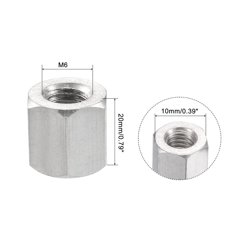 [Australia - AusPower] - uxcell M6 x 1.0-Pitch 20mm Length 304 Stainless Steel Metric Hex Coupling Nut, 10-Pack M6 x 20mm 