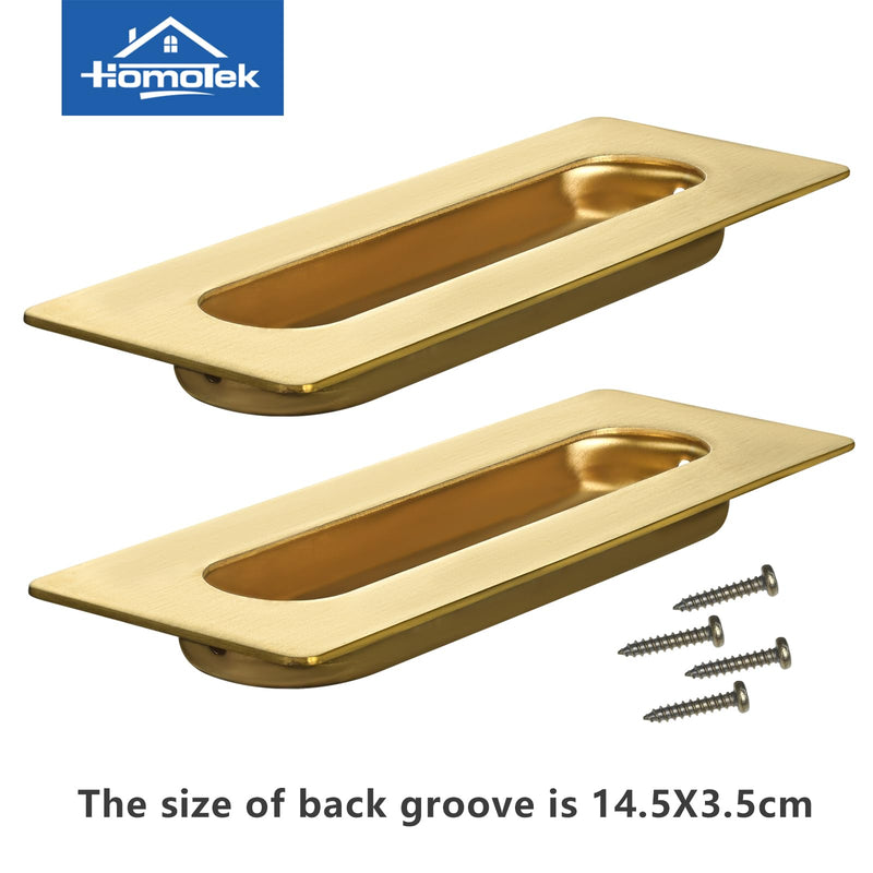 HOMOTEK 7 in Flush Pull Sliding Closet Door Handles 4 Pack Recessed Rectangular Big Handles Bypass Door Handles, Large Size Stainless Steel Barn Door Finger Pull Set, Free of Sharp Edge(Brushed Brass) Large-18cm 4Pack-Brushed Brass