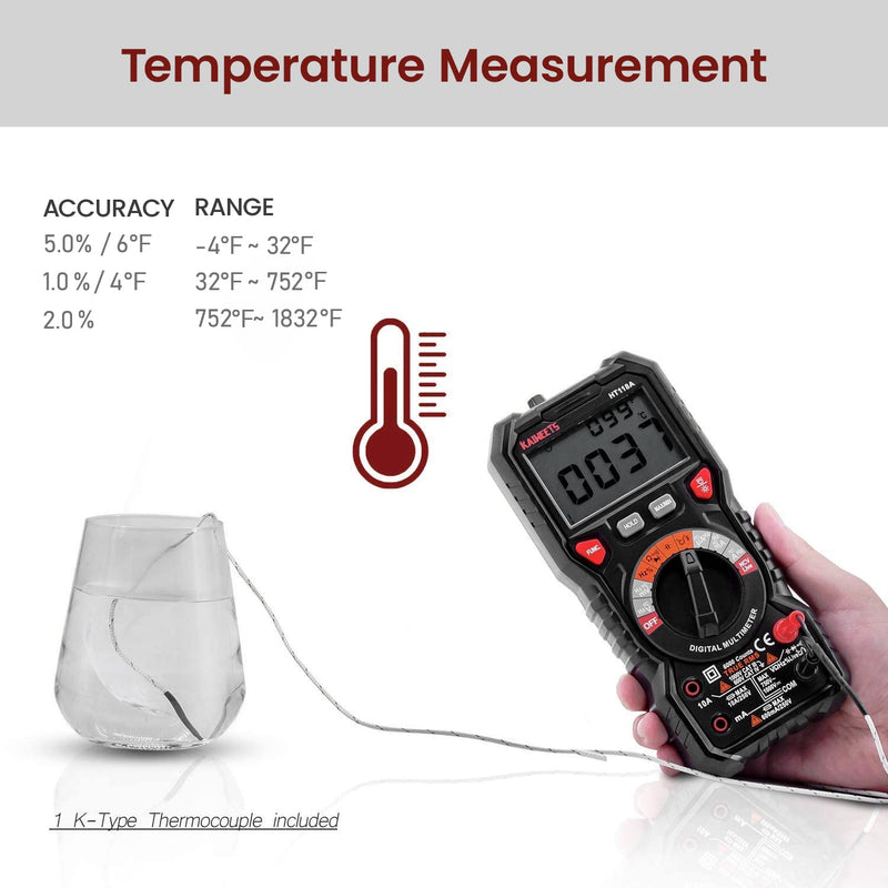 [Australia - AusPower] - KAIWEETS Digital Multimeter TRMS 6000 Counts Voltmeter and KAIWEETS Alligator Clips Electrical Test Leads Set KET03 