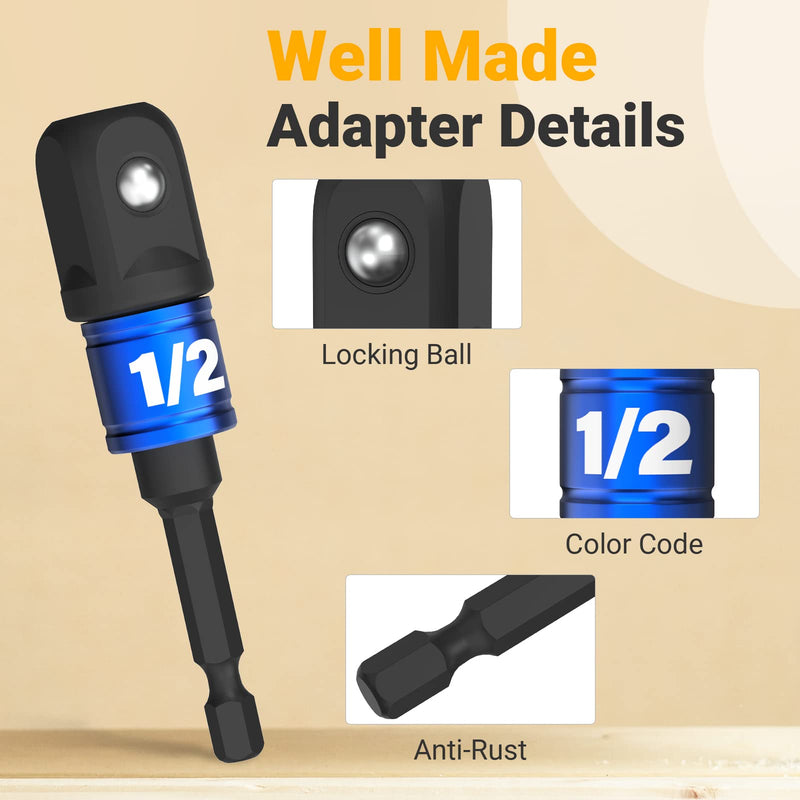 [Australia - AusPower] - Impact Socket Adapter Set for Drill - Tools for Men Gadgets 1/4" 3/8" 1/2" Impact Grade Driver Bit Set Extension Bit with Holder Ratchet Wrench Nut Hex Drive Adapter Hand Power Accessories Cool Stuff 