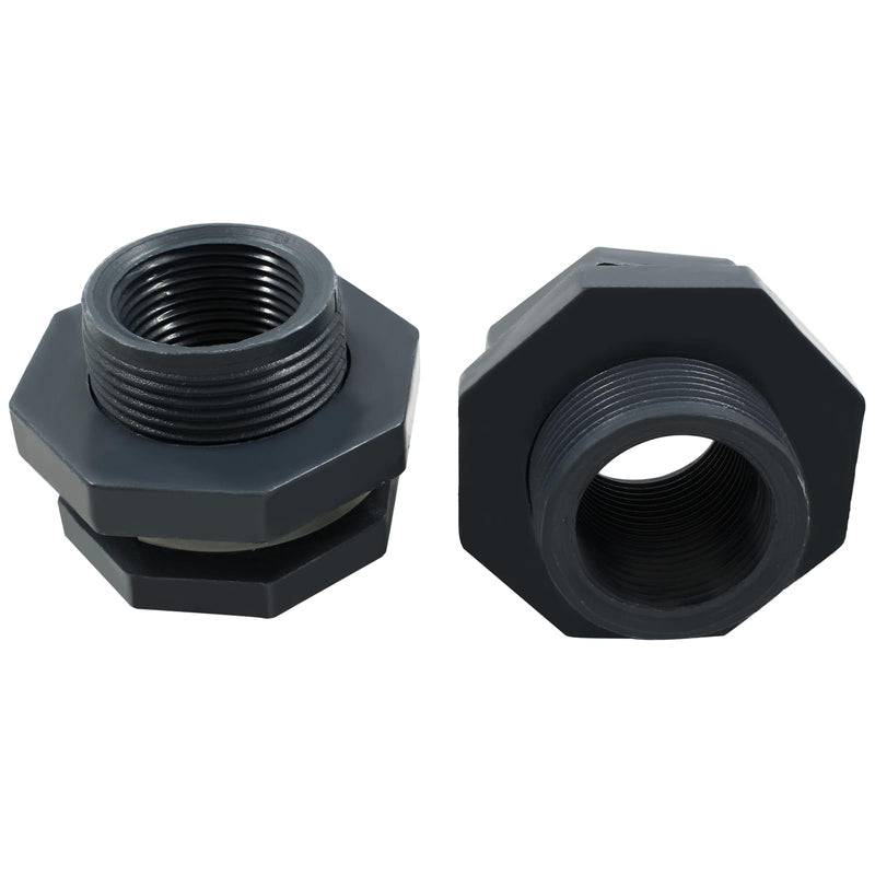 [Australia - AusPower] - 2pcs NPT1 PVC Bulkhead Fitting, 1 Inch Plastic Water Tank Connector Threaded Thru-Bulk Pipe Fittings for Rain Barrels, Aquariums, Bucket Hose Adapter, Ponds, Pools 2pcs 