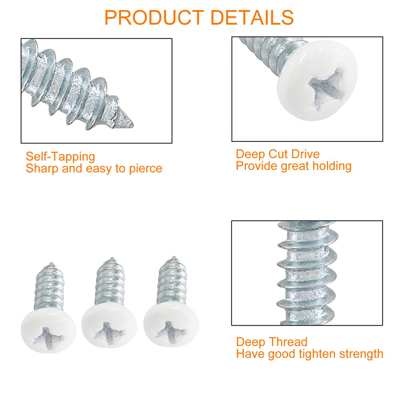 [Australia - AusPower] - 120Pcs White Screws #8 x 1/2", White Pan Head Screws Stainless Steel White Wood Screws Self-Tapping Screws Phillips Sheet Metal Screws 1/2”(12mm) 120 