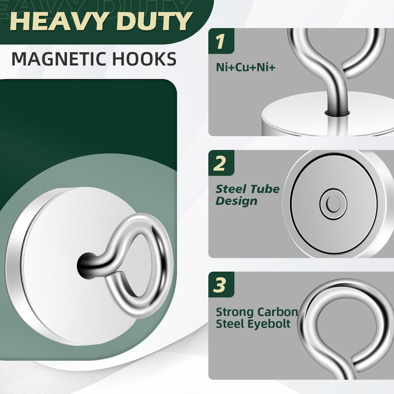 [Australia - AusPower] - Neosmuk Magnetic Eyeblot Hooks, 120lb Heavy Duty Extra Strong Large Magnet Hook with Eye Bolt for Cruise Cabin,Magnet Eyelet Hanger for Hanging, Cruise Essentials Hook(Silver, 4 Pack) Silver 120lb Magnetic Hooks 