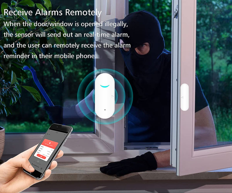 [Australia - AusPower] - 5 Pack WiFi Wireless Door Window Sensor,TUYA Smart Alarm with Free Notification APP Control Home Security Alarm System，Compatible with Alexa Google Assistant 5 