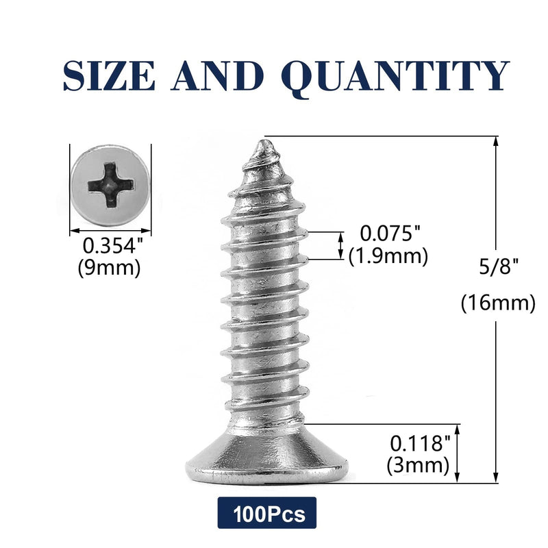 [Australia - AusPower] - #10 x 5/8" Wood Screw 100Pcs 18-8 (304) Stainless Steel Screws Flat Head Phillips Fast Self Tapping Drywall Screws by SG TZH #10 x 5/8" 