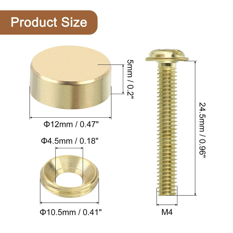 [Australia - AusPower] - uxcell 8Pcs Brass Decorative Screws with Caps, 12 mm Mirror Screws Cap Cover Nails Fasteners for Decorative Mirror Furniture, Gold 12mm 