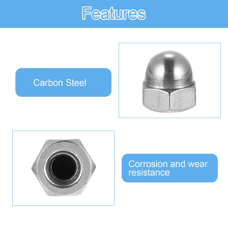 [Australia - AusPower] - uxcell #10-24 Acorn Cap Nuts, 10Pcs Carbon Steel Dome Cap Head Acorn Nut Hardware Nuts for Bolt Cover Nickel Plating, Silvery 10 