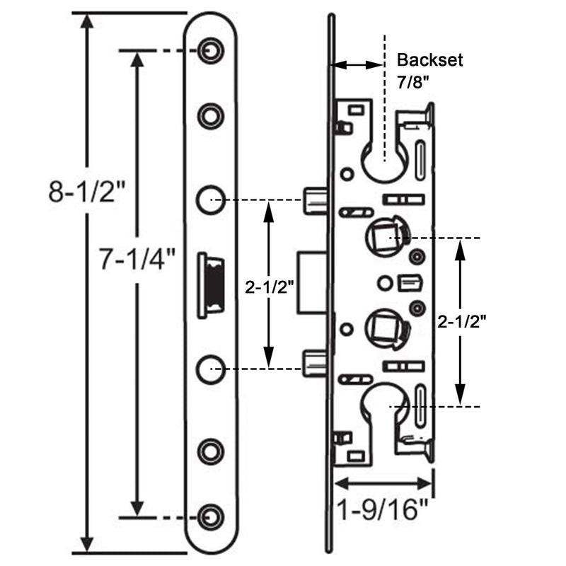 2 Point Bolt Mortise Lock Replacement Fits for Pella Storm Doors ONLY, 2-1/2" Handle PZ, 7/8" Backset, 7-1/4" Faceplate Screw Hole Centers, Bolts Spaced at 2-1/2", Non-Handed, Black