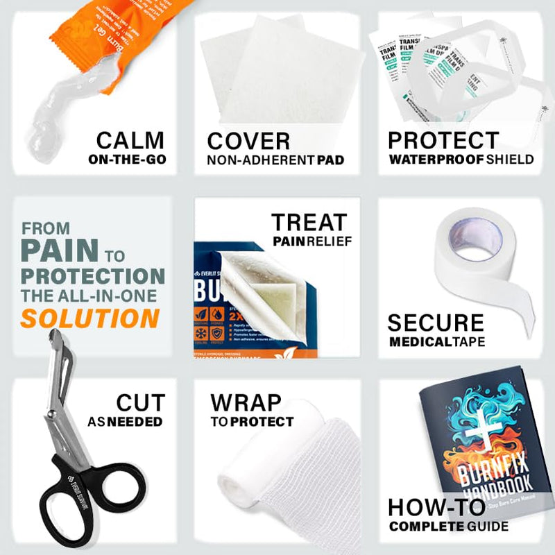 [Australia - AusPower] - EVERLIT Burn Kit with Sterile Waterproof Wound Dressing | Hydrogel-Foam Burn Dressings, Burn Gel, Non-Stick Pads, Gauze & Shears | 30pcs First Aid Supplies for Instant Cooling, Soothing & Relief 