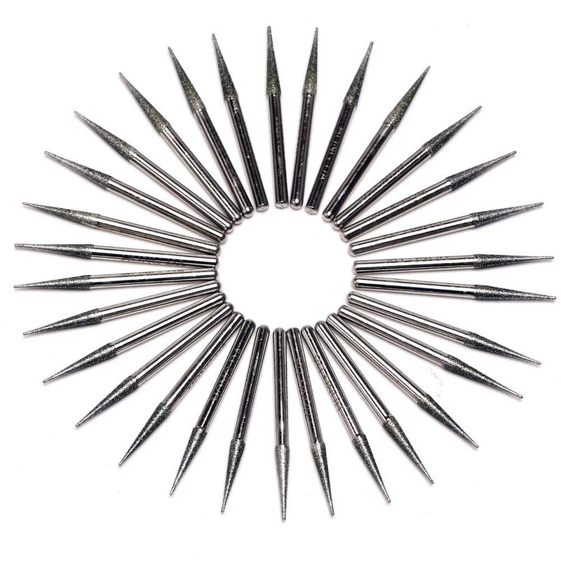 [Australia - AusPower] - JINGLING 30Pcs 3.2mm Tapered Point Diamond Grinding Bit 1/8" Cone Rotary Burrs for Dremel Shank Diameter: 1/8 in (3mm) 