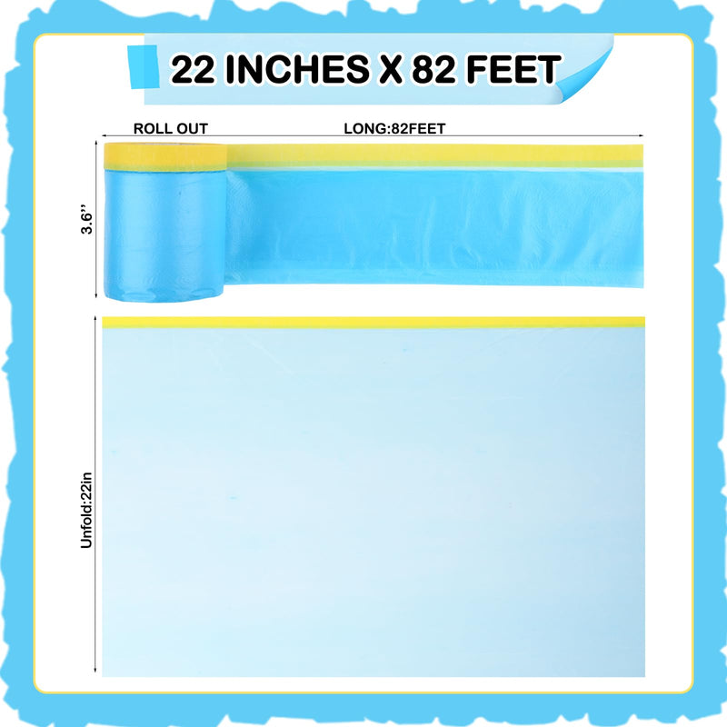 8 Roll Pre-Taped Masking Film for Painting 22'' / 43'' x 82' Plastic Sheeting Roll Automotive Painters Masking Tape Film Sheeting Cover for Walls Trim Appliance Furniture Windows(22'' X 82') 22'' X 82'