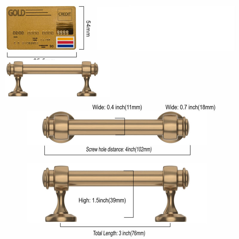Amerdeco 10 Pack Dark Champagne Bronze Cabinet Pulls 3 Inch Hole Centers, 4 Inch Length Handles for Kitchen Cabinet Hardware,Solid Cabinet Handles for Bathroom Drawer Handles IH0005… 3"/76MM Hole Center