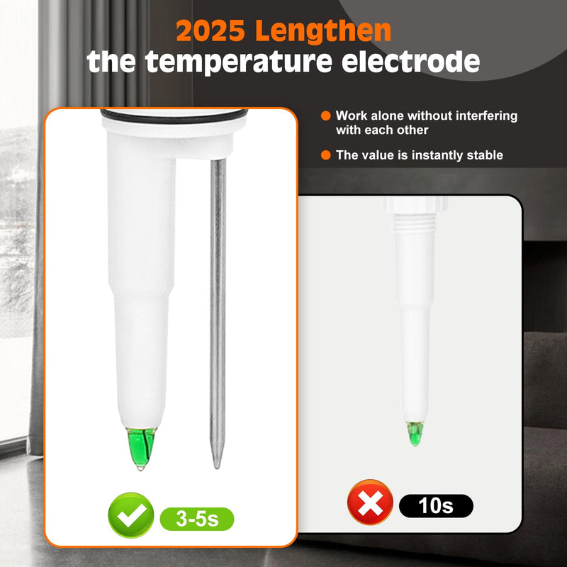 Food pH Meter Replaceable pH Probe, Digital pH Tester Temperature Electrode with ATC, White Plastic Housing with Spear Tip pH Sensor and Temp Stainless Steel Tip for Food and Water Testing