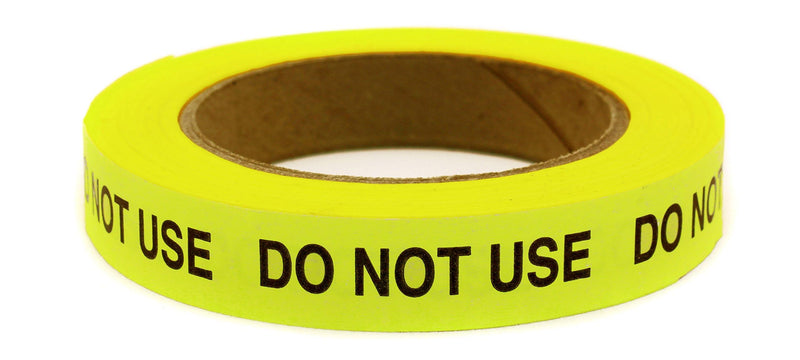 ChromaLabel 0.75 Inch Do Not Use Continuously Imprinted, Clean Remove Adhesive Neon Yellow Tape with Black Imprint, 40 Yard Roll 3/4" Wide