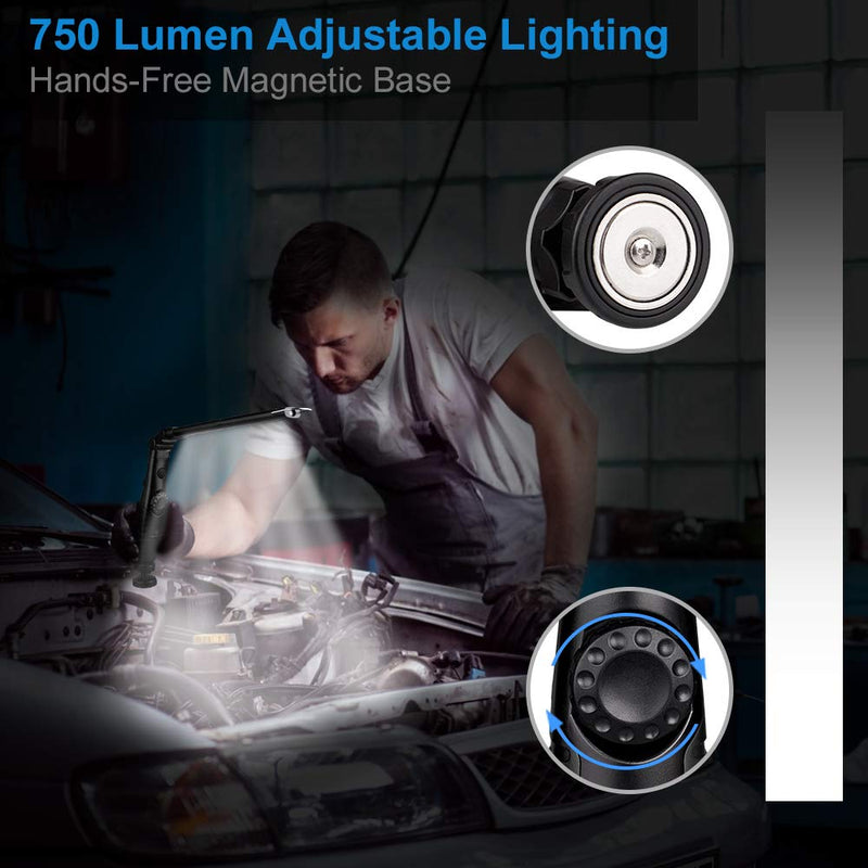 [Australia - AusPower] - ORHOMELIFE Rechargeable LED Work Light - 750 Lumens Foldable LED Flashlight Handheld Cordless Work light with Magnetic Base, 360°Rotate, Power Indicator for Car Repair, Garage, Household (2 Pack) 2 Pack Dark 