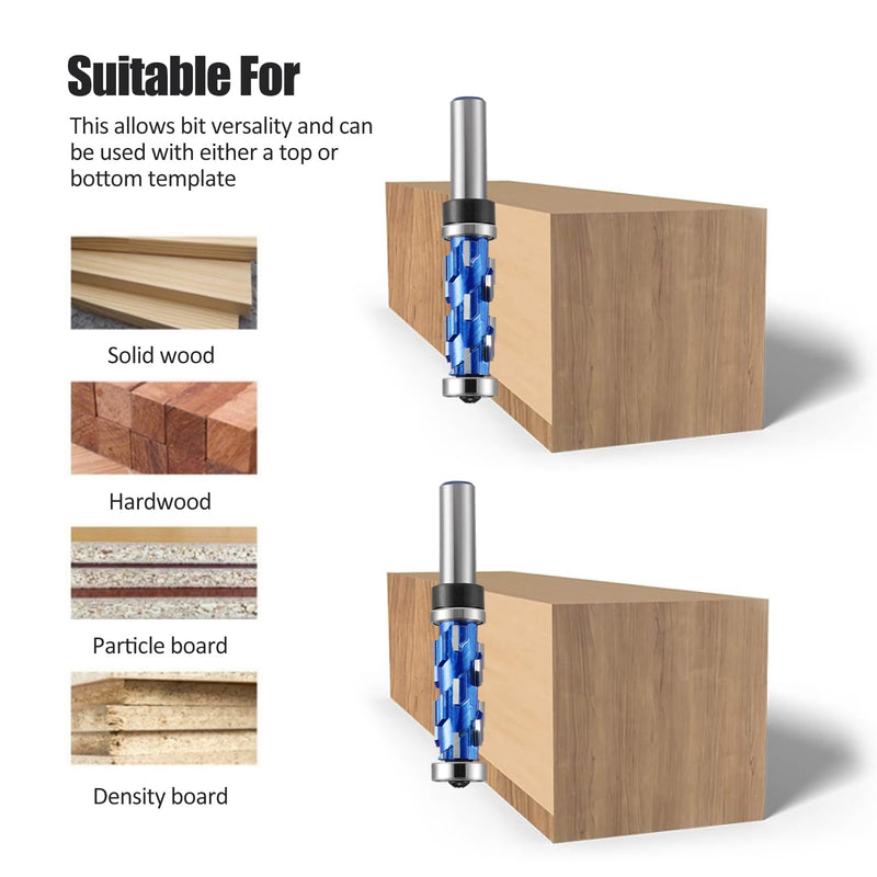 Flush Trim Router Bit 1/2" Shank, Double Bearings Flush Trim Bit 1/2 Spiral Trimming Bit, Wood Router Tool Hardwood Flush Cut Router Bit Router Template Bit for Wood MDF(2PCS) 1/2 inch shank (2PCS)