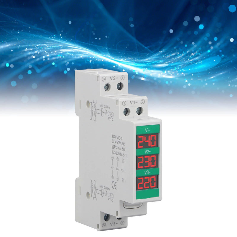 [Australia - AusPower] - Din Rail Voltmeter, LCD Digital Display Voltage Meter, Din Rail Mount, 3 Phase Ac Voltmeter Accurate Measurement Quickly Realize Relevant Functions by Pressing Keys 