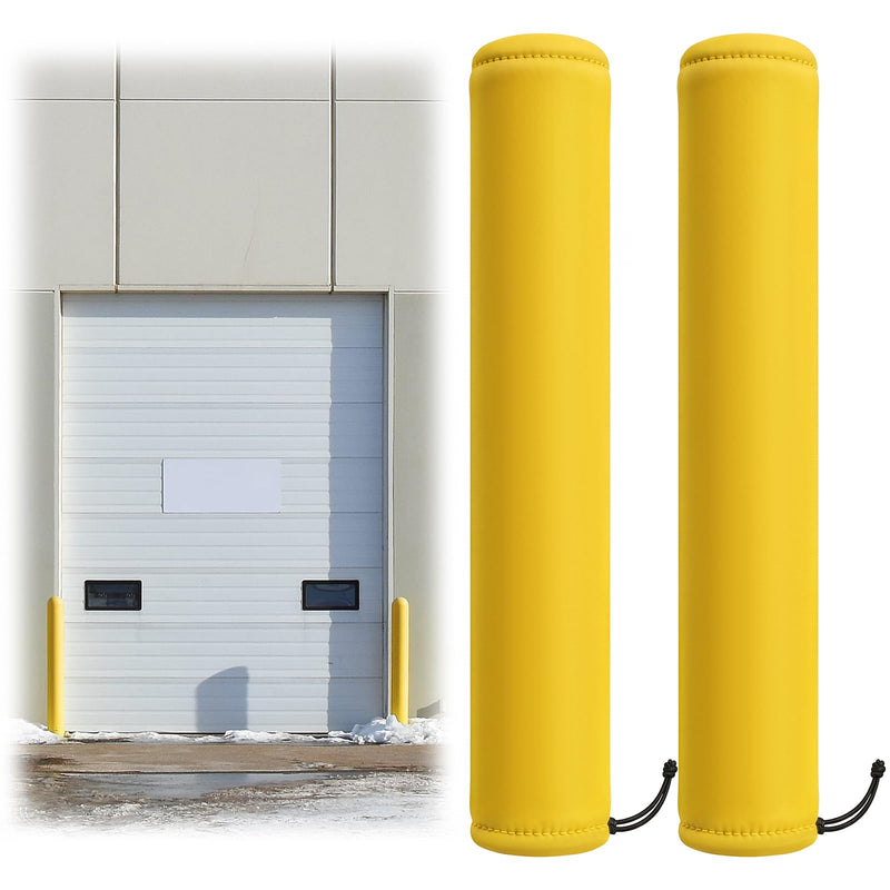 SATINIOR 2 Pack Neoprene Safety Bollard Cover, 0.16" Thick Fits up to 60 x 7 Heavy Duty Flat Top Bollard Post Sleeve with Drawstring, Safety Cover for Parking Lot Garage Warehouse Dock, Yellow 60 x 7 Inch