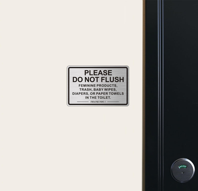[Australia - AusPower] - (2 PACK) Do Not Flush Sign for Bathroom, Self-adhesive Do Not Flush Anything Except Toilet Paper Sign, Aluminum Metal Signs for Business and Home (Brushed Aluminum/Black, 9 x 6 inches) Brushed Aluminum /Black 