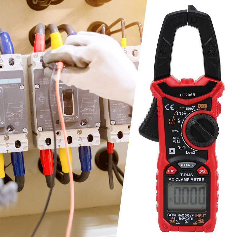 [Australia - AusPower] - Digital Clamp Multimeter, AC DC Voltage Current Tester with LCD Display, Data Hold, Backlight for Electrician Repair Tool, AC Current Measurement (HT206B) HT206B 