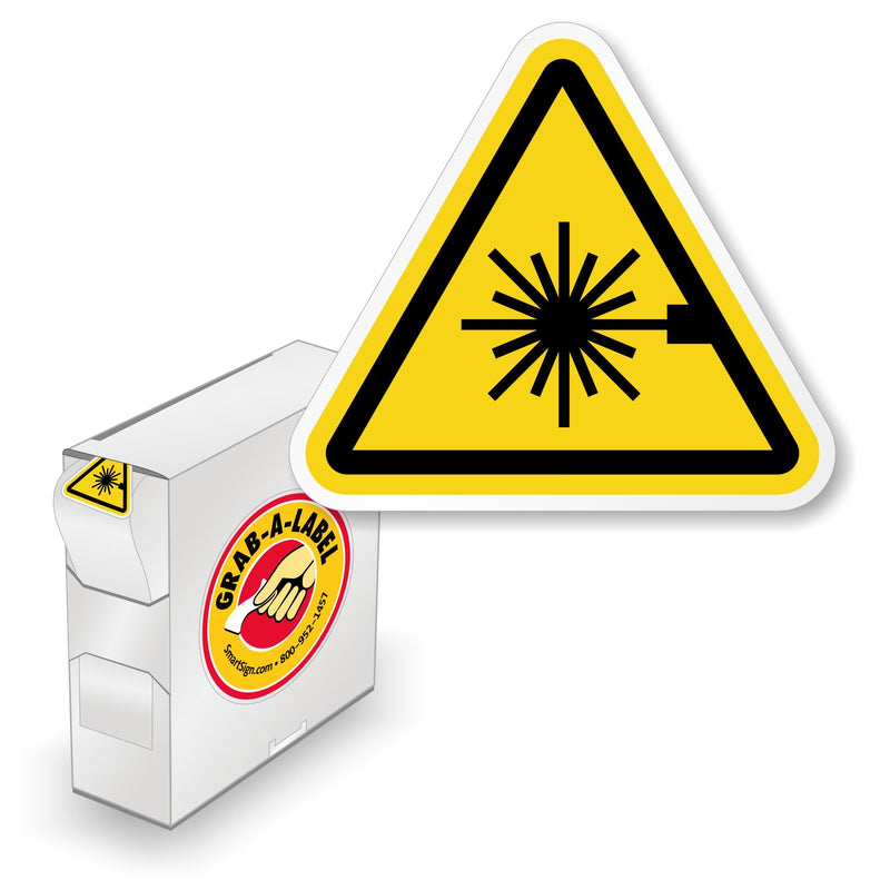 SmartSign (250/Pack) ISO W004 Laser Beam Labels with Symbol in Dispenser Box, 0.838 x 0.75 inch, Laminated Plastic Labels (Aggressive Adhesive) with Polyolefin Film, Yellow/Black, USA-Made
