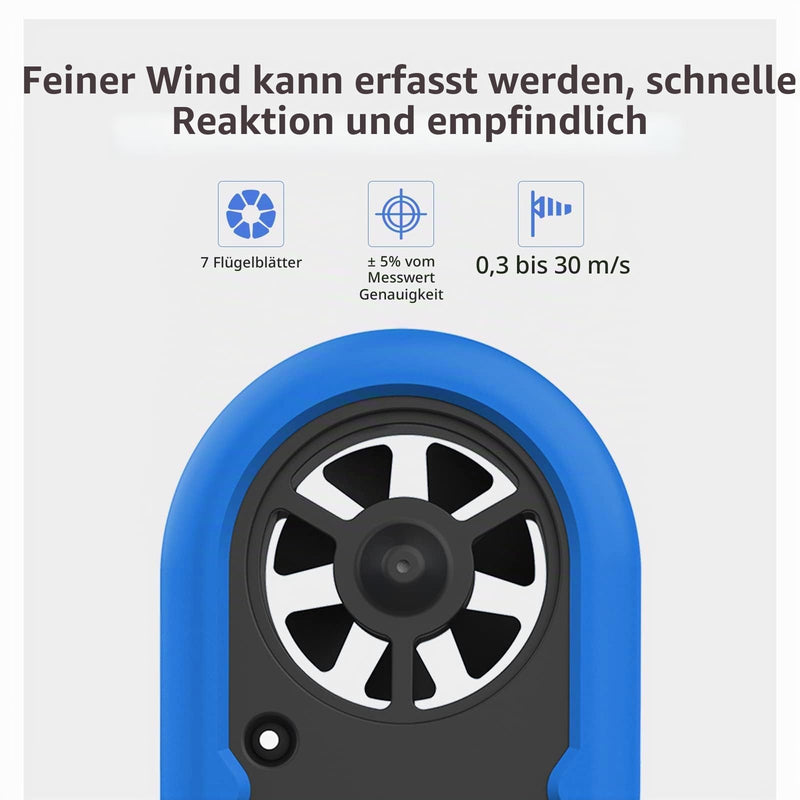 Hand Wind Gauge, Mini Digital Wind Speed Meter, Measures Temperature, Max/Average/Current, Windchill Indicator, LCD Backlight HVAC and Outdoor Activities blue