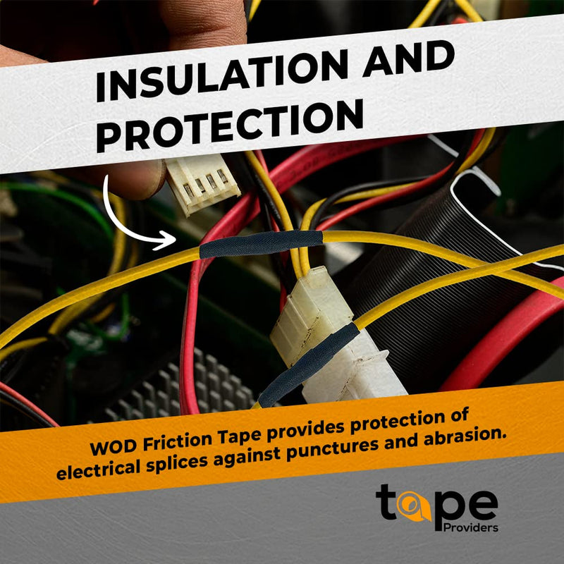 WOD FTC14 Black Friction Tape, 3/4 inch x 60 ft. – Wire Harness Electrical Tape, High Temperature Resistant Tape for Automotive Engine Cables Bundle & Sports Strong Grip. Roll