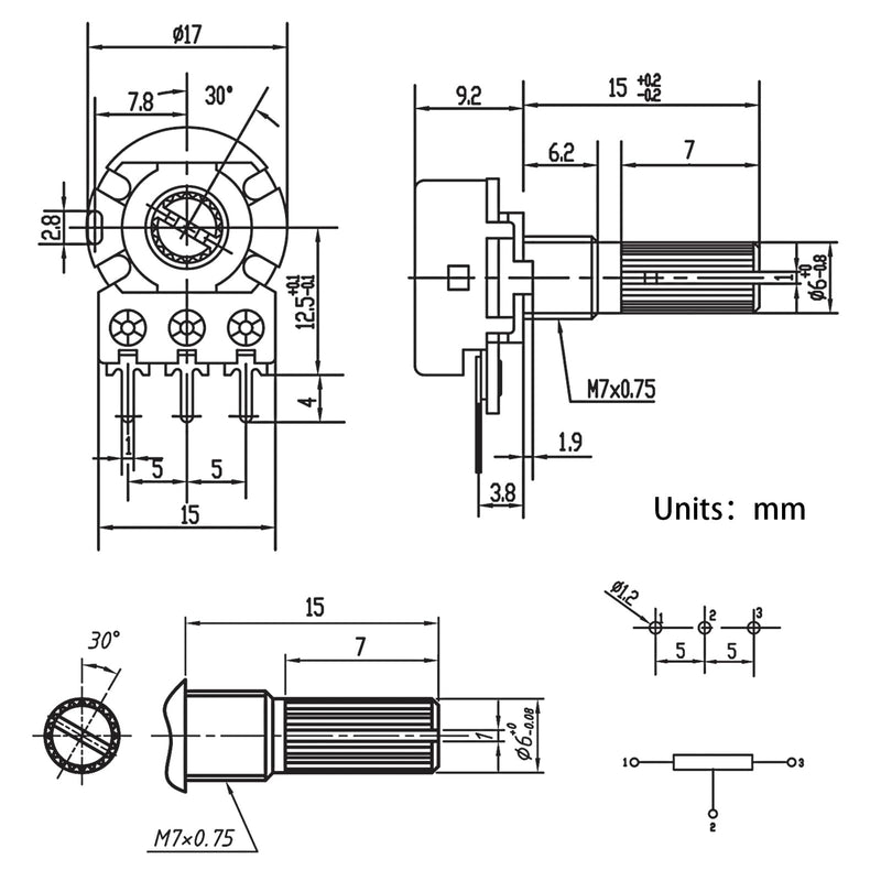 [Australia - AusPower] - ALLECIN Pack of 3 5K Ohm B5K Potentiometer Mono Linear WH148 Rotary Potentiometers 3 Clamps Rotary Taper Single Potentiometer Variable Resistors with XH2.54-3-Pin Connection Cable and 3 Pieces Rotary 