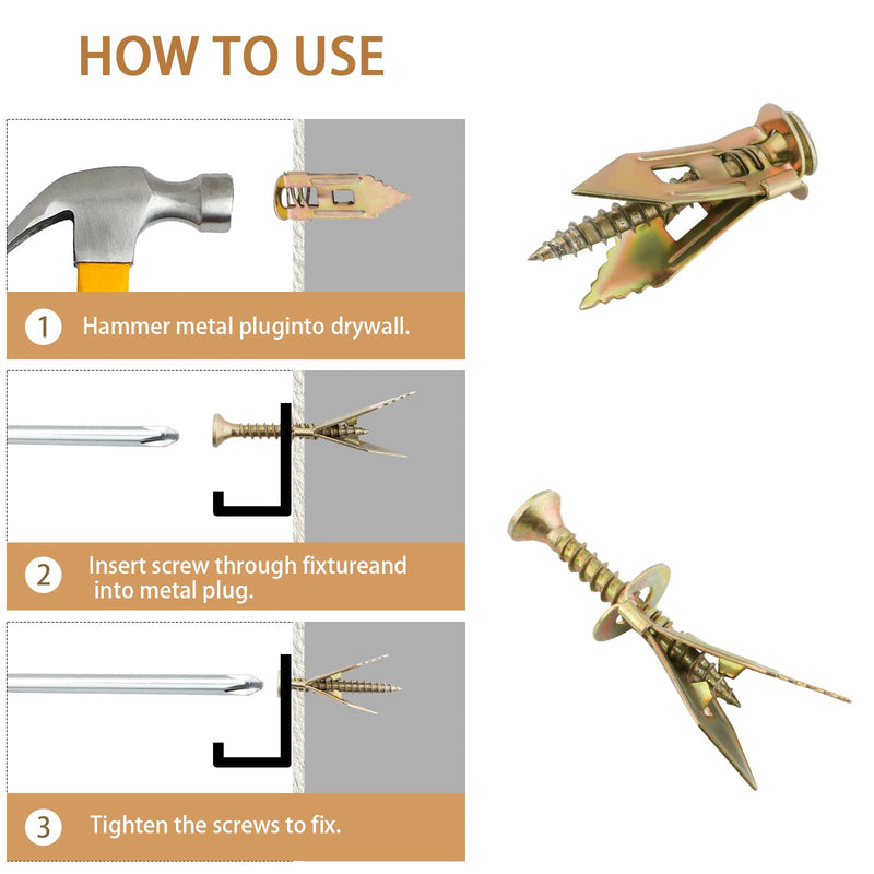 [Australia - AusPower] - 40Pcs Self Drilling Drywall Anchors and Screws Kit - Zinc Plated Steel Wall Anchors for Drywall Heavy Duty, No Drill Or Holes in Wall, for TV, Shelf Straps, Cabinets (20PCS Screws and 20PCS Anchors) 