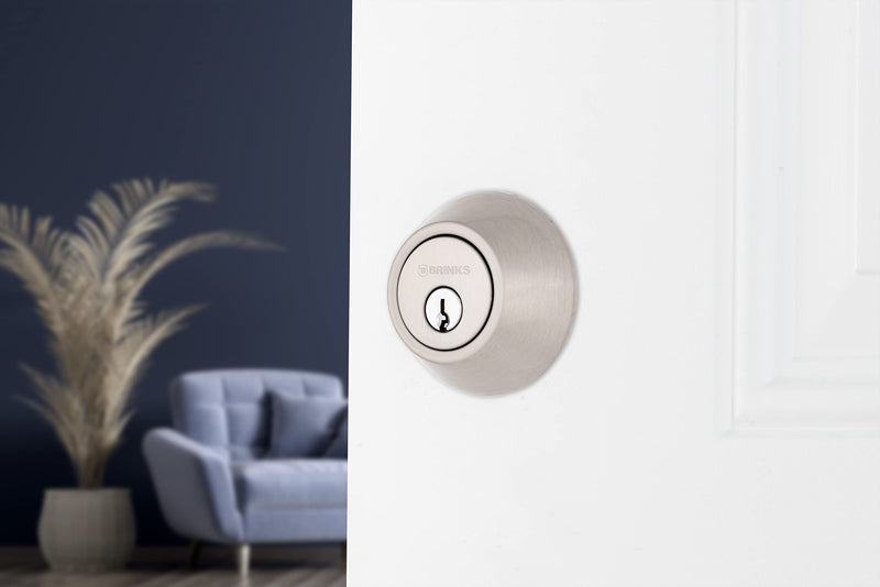 BRINKS Transitional Single Cylinder Deadbolt Lock, Door Lock Built for Residential Protection ANSI Grade 2 Security, Satin Nickel 1 Pack Front Door Deadbolt