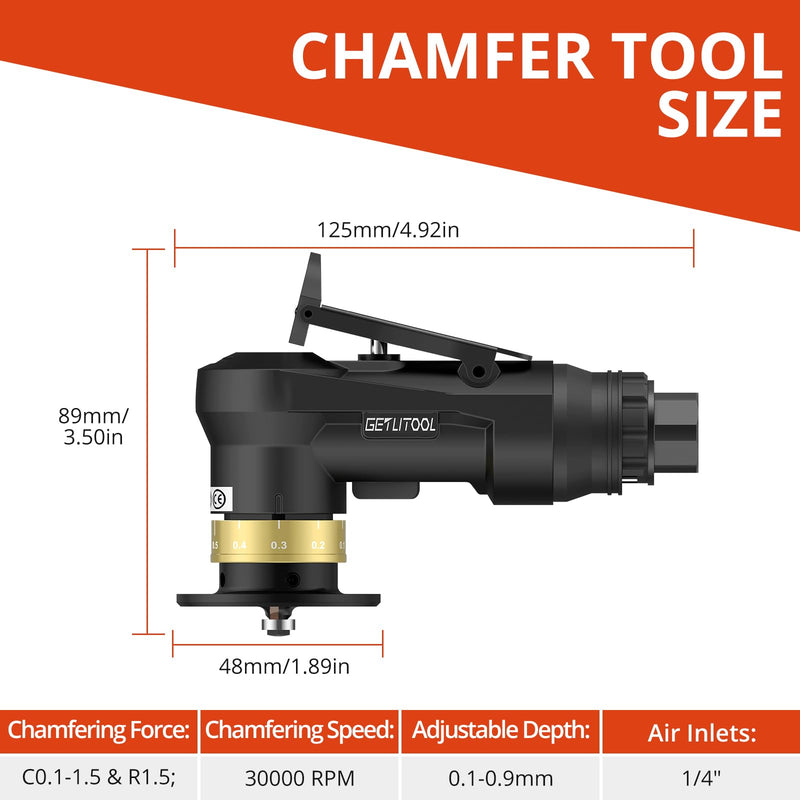 GETLITOOL Pneumatic Chamfering Tool, Mini Air Chamfer Tool Kit with 12 C-Angle & 10 R-Angle Blades, 45 Degree 30000RPM Chamfering Tool with 4-Speed Control for Metal, Wood, PVC & Pipe Deburring Black