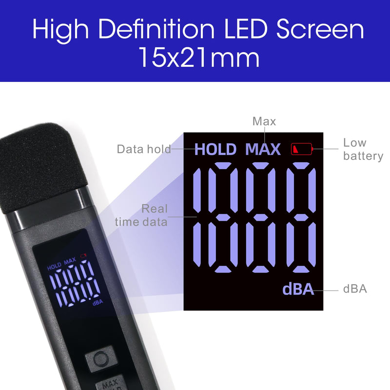 [Australia - AusPower] - Digital Decibel Meter Sound Level Meter with LCD Display Decibel/MAX/Data Hold and Battery Indicator, 30~130dBA Pocket SPL Meter Sound Noise Monitor Rechargeable for Noisy Neighbors Factory Home 