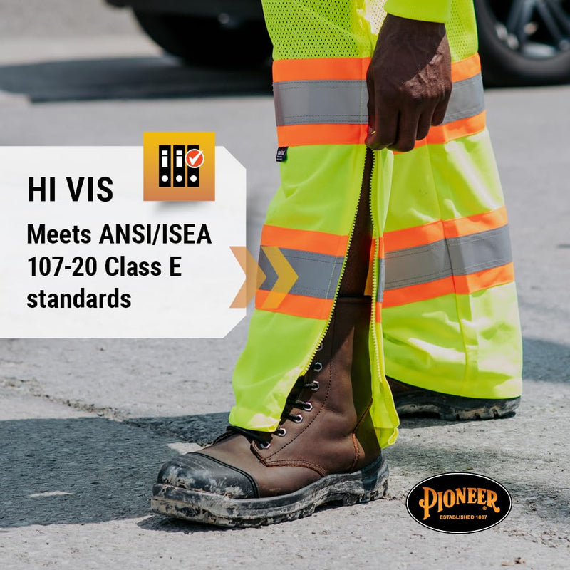 Pioneer Hi Vis Lightweight Traffic Safety Work Pants for Men & Women - Reflective Tape - Leg Zippers - Yellow/Green 3X-Large