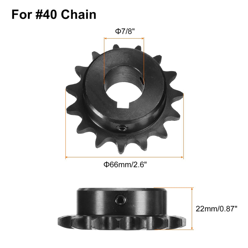 [Australia - AusPower] - uxcell #40 Chain Roller Sprocket B Type, 7/8" Bore 15 Tooth Single Strand Chain Sprocket, Carbon Steel, Keyway with Set Screws 