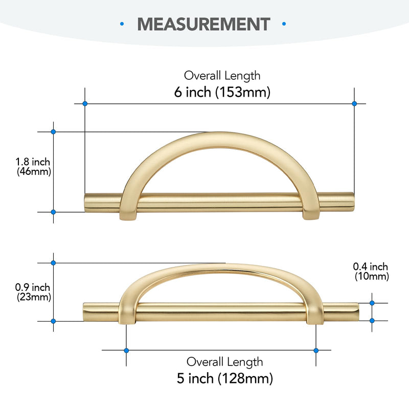 HOME EDIT Brushed Brass Cabinet Pulls, 5 Inch Hole Center, 128 mm, Curved Design Cabinet Handles for Kitchen,Cupboard, Drawer & Bathroom 10 Pack