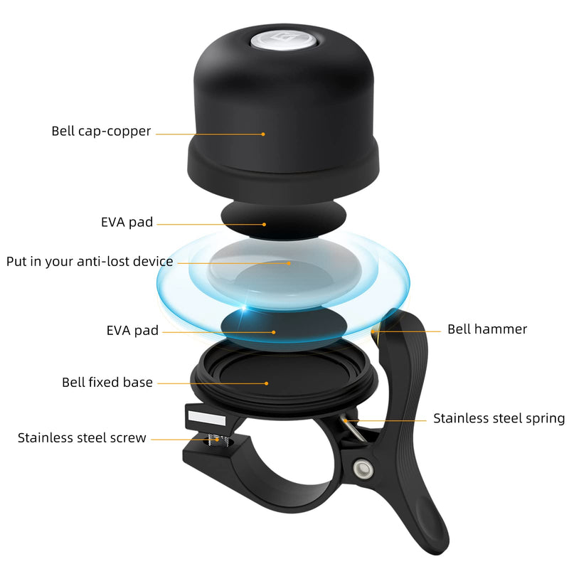 [Australia - AusPower] - ROCKBROS Bike Bell for Apple AirTag Hidden Bike Mount Bike AirTag Holder GPS Tracker Bike Bell Anti-Theft for Adults Suitable for 0.87''/22.2, 1''/25.4, 1.25''/31.8mm Diameter Handlebar 0.87''/22.2mm Black 