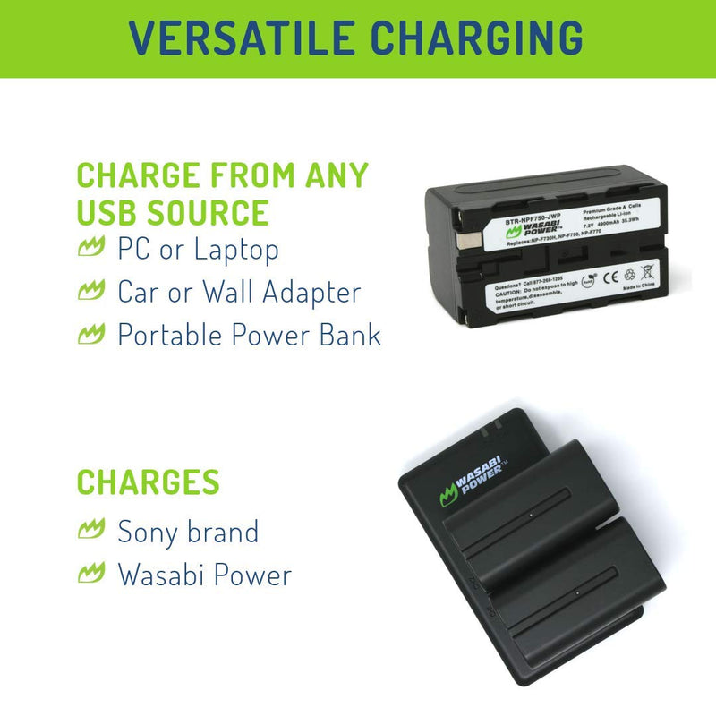 [Australia - AusPower] - Wasabi Power Battery (2-Pack) and Dual Charger for Sony NP-F730, NP-F750, NP-F760, NP-F770 (L Series) 
