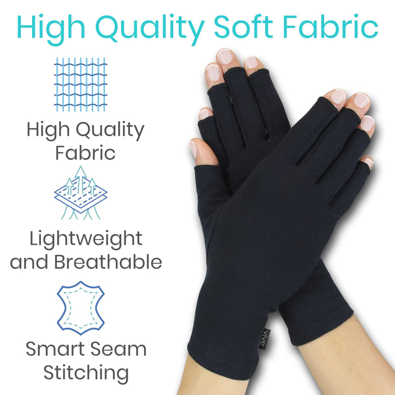 [Australia - AusPower] - Vive Rheumatoid Arthritis Gloves - Men and Women Fingerless Compression Wrap for Hand Pain and Osteoarthritis - Black Hand Wrap for Arthritic Joint Symptom Relief - Open Finger Fit Medium 
